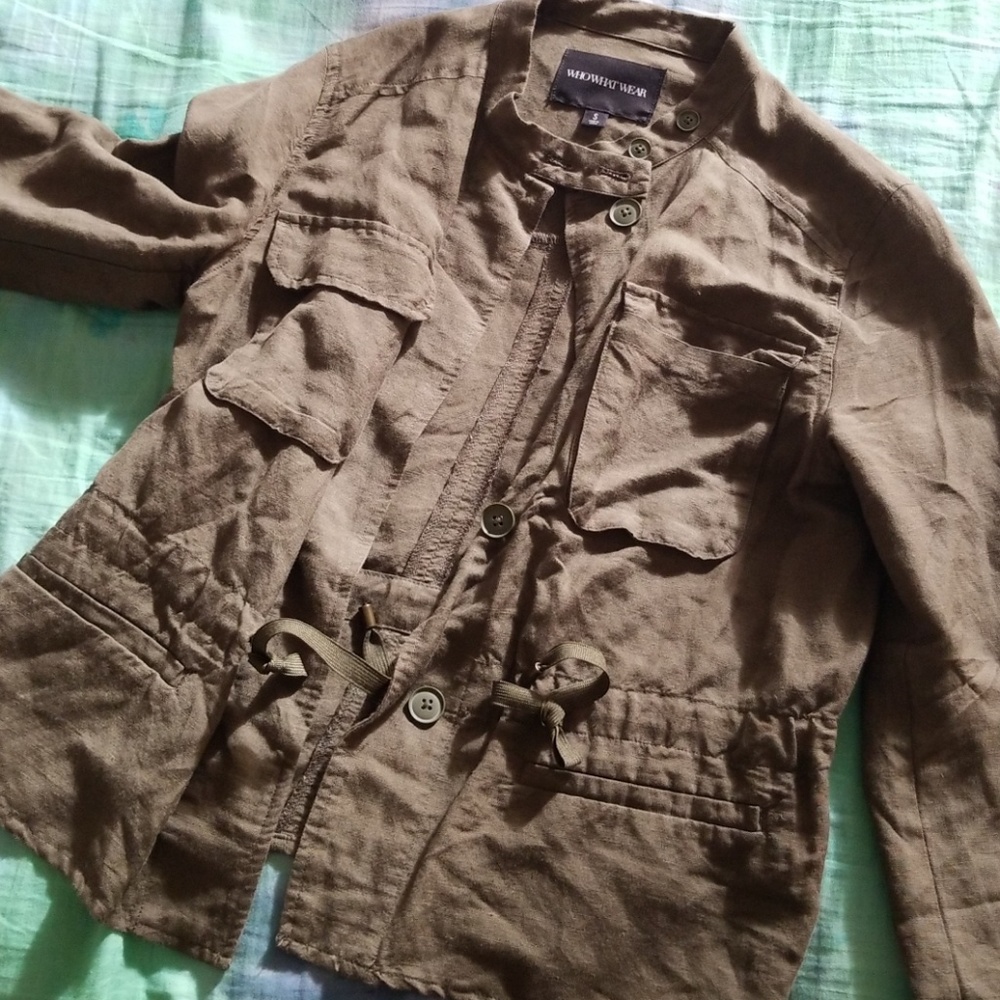 Olive green twill field shirt jacket